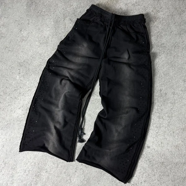 Black Washed Studded Wide-Leg Sweatpants