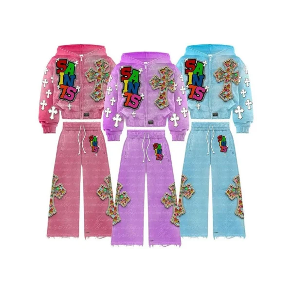 Pink 87 TAGE Patch Streetwear Tracksuit Set