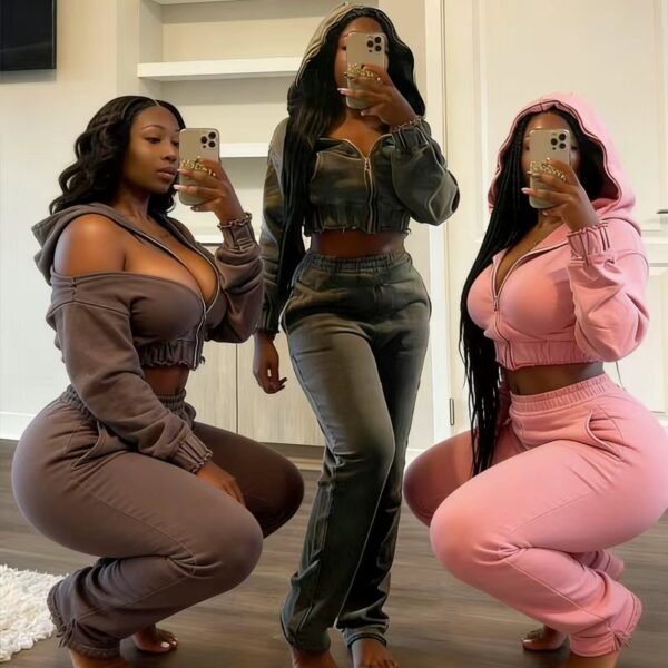 Zip-Up Cropped Flare Tracksuit Set