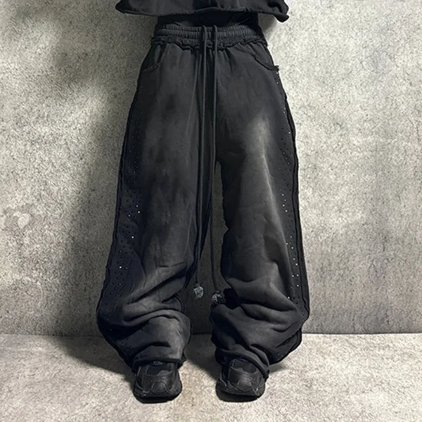 Black Washed Studded Wide-Leg Sweatpants