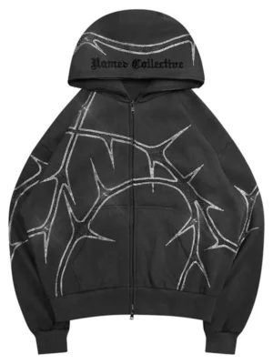 Black Thorn Rhinestone Zip Hoodie