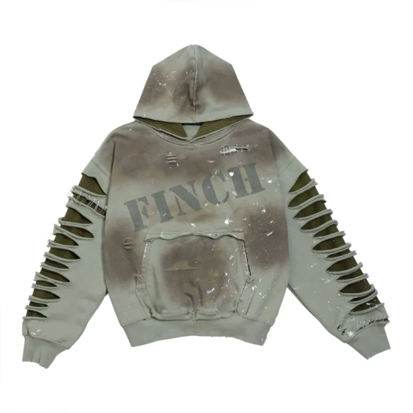 Olive Washed Slit Sleeve Pullover Hoodie Olive Washed Slit Sleeve Pullover Hoodie