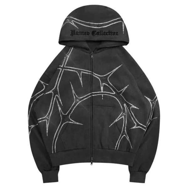 Black Thorn Rhinestone Zip Hoodie