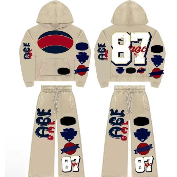 Pink 87 TAGE Patch Streetwear Tracksuit Set