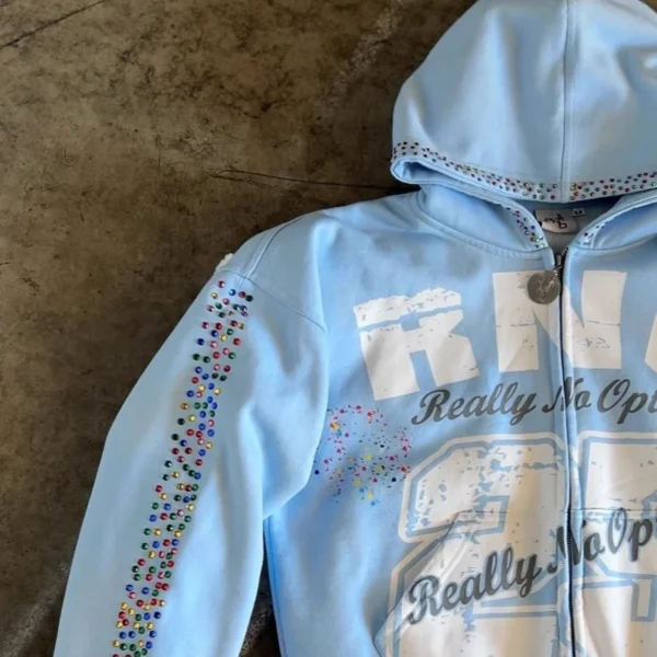 Rhinestone Cropped Zip Hooded Sweatshirt Rhinestone Cropped Zip Hooded Sweatshirt