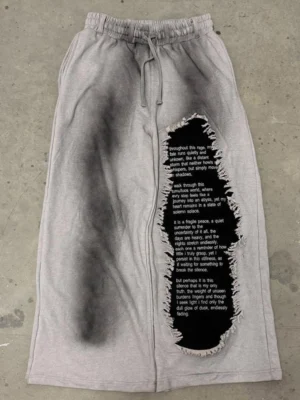 Grey Washed Text Patch Sweatpants