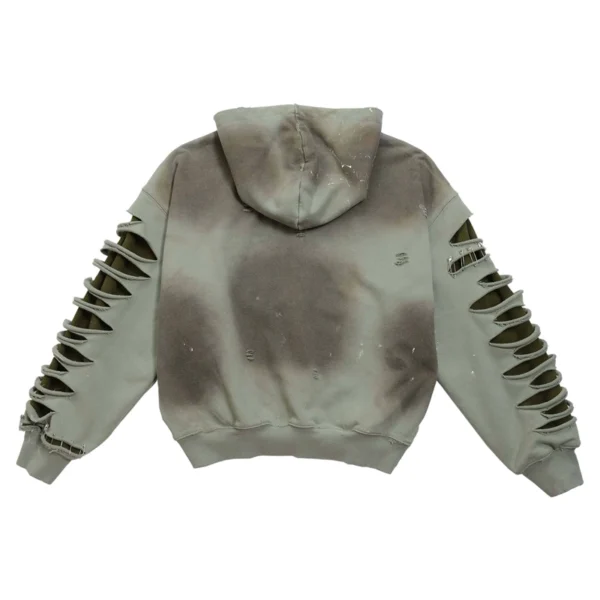 Olive Washed Slit Sleeve Pullover Hoodie Olive Washed Slit Sleeve Pullover Hoodie