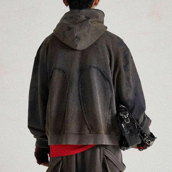 Distressed Full-Zip Oversized Hooded Jacket Distressed Full-Zip Oversized Hooded Jacket