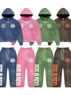 Washed Rhinestone Logo Streetwear Tracksuit Set Washed Rhinestone Logo Streetwear Tracksuit Set