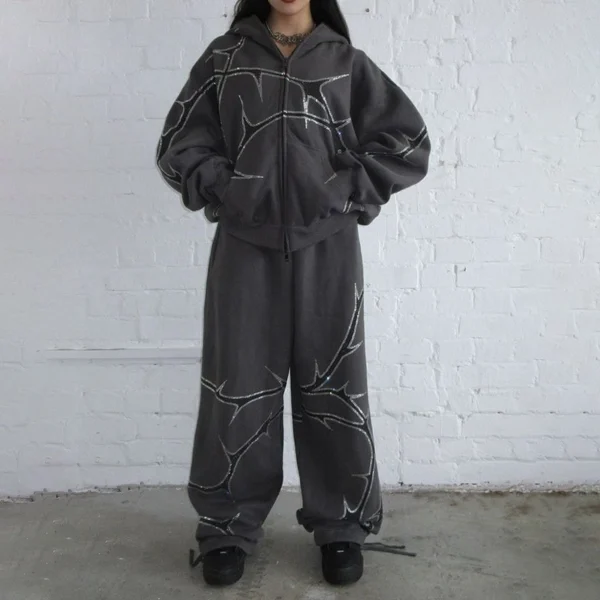 Black Thorn Rhinestone Zip Hoodie