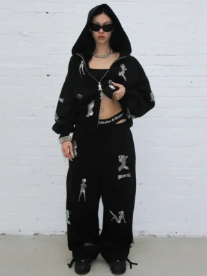 Silver Pin-Up Rhinestone Two-Piece Set