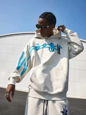 Blue Chenille Wave Oversized Hoodie