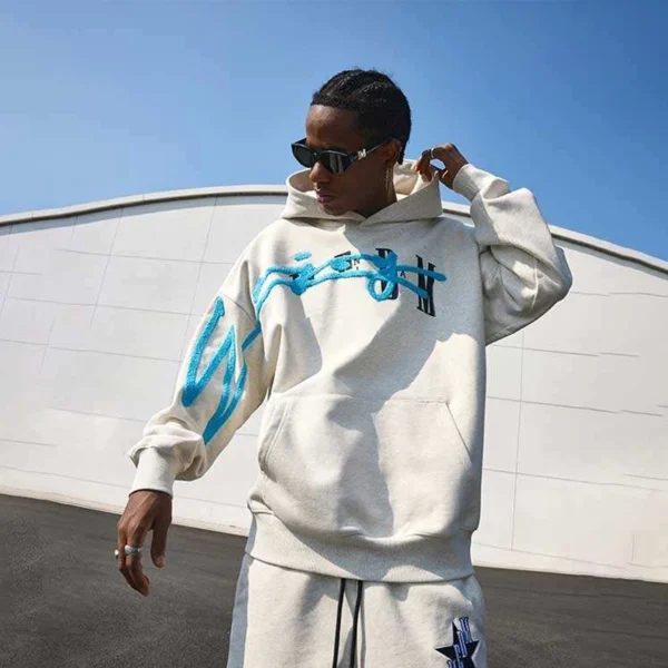 Blue Chenille Wave Oversized Hoodie