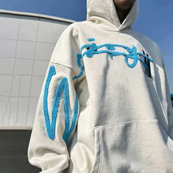 Blue Chenille Wave Oversized Hoodie