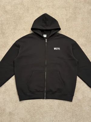 Minimalist WUYI Black Zip-Up Hoodie