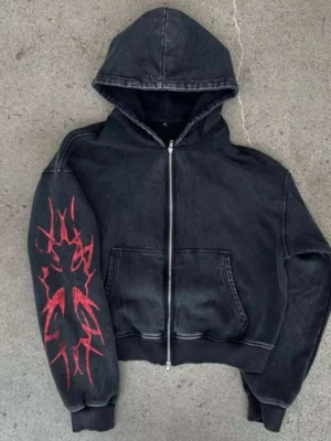 Washed Cropped Zip Hooded Sweatshirt Washed Cropped Zip Hooded Sweatshirt