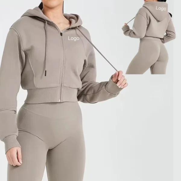 Gray Cropped Zip Hoodie