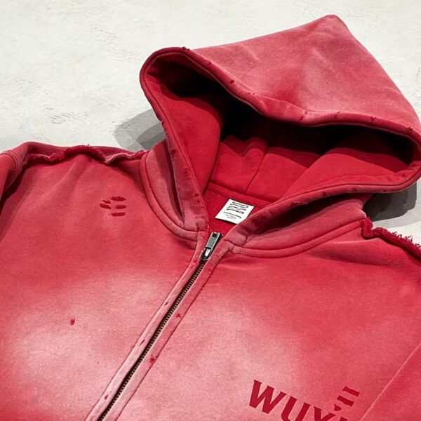 WUYI Washed Red Distressed Hoodie WUYI Washed Red Distressed Hoodie
