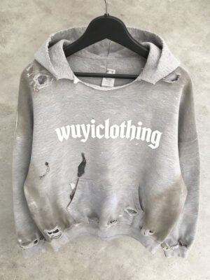 WUYICLOTHING Grey Distressed Hoodie