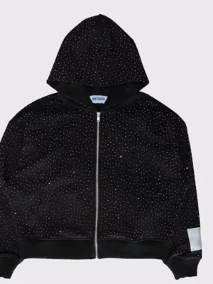 Black Rhinestone Studded Cropped Zip Hoodie Black Rhinestone Studded Cropped Zip Hoodie