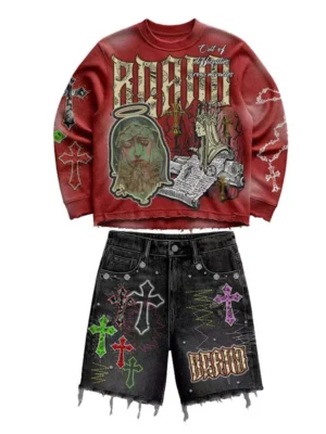 Religious Graphic Washed Streetwear Set
