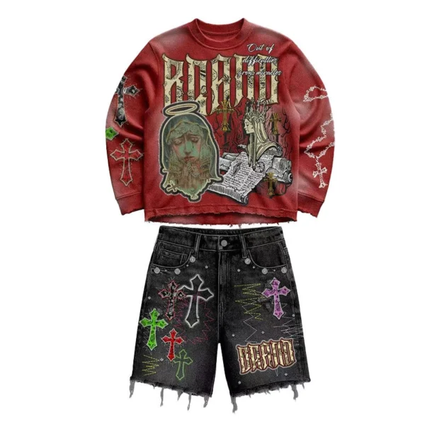Religious Graphic Washed Streetwear Set