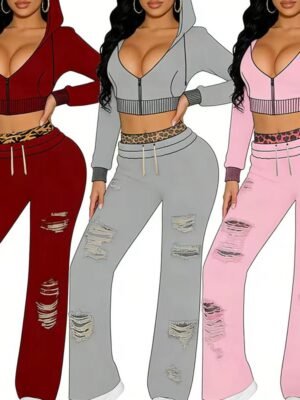 Distressed Leopard Waist Two Piece Set