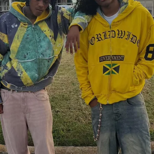 Paint Splatter Colorblock Zip Hoodie