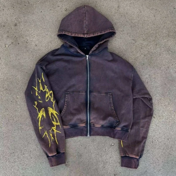 Washed Cropped Zip Hooded Sweatshirt Washed Cropped Zip Hooded Sweatshirt