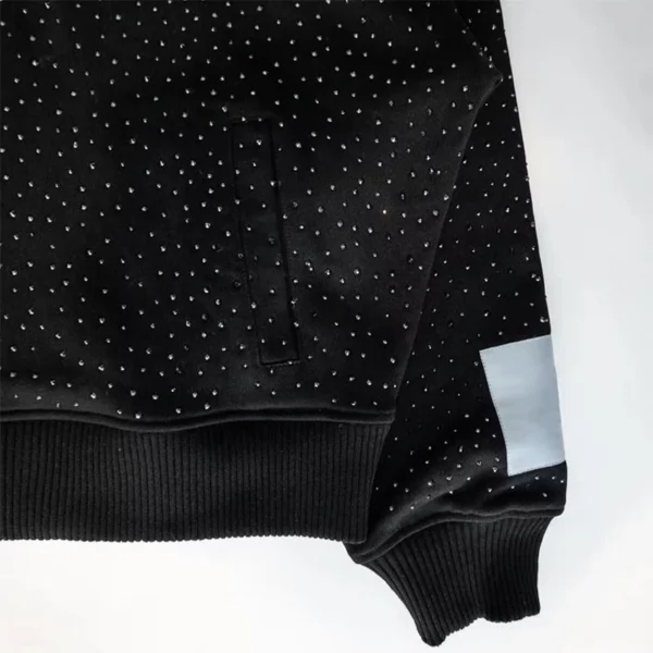 Black Rhinestone Studded Cropped Zip Hoodie