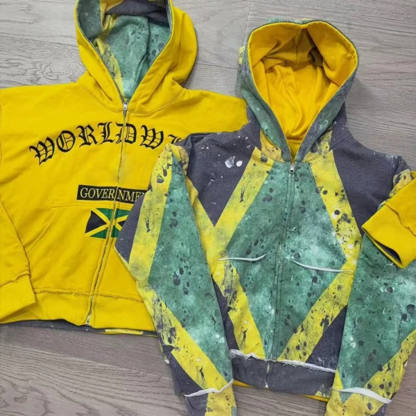 Paint Splatter Colorblock Zip Hoodie