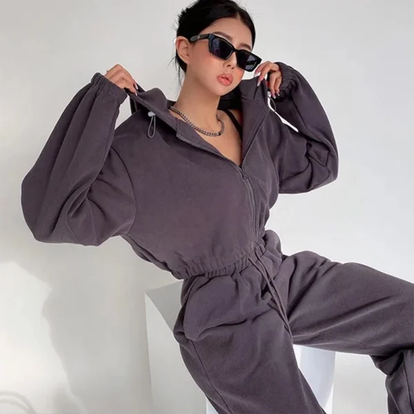 Hooded Zip Waist Tie Jumpsuit Hooded Zip Waist Tie Jumpsuit