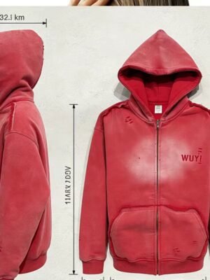 WUYI Washed Red Distressed Hoodie WUYI Washed Red Distressed Hoodie