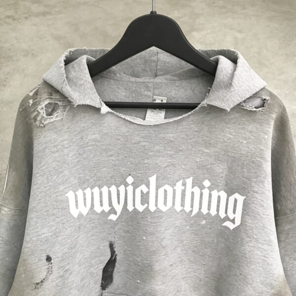 WUYICLOTHING Grey Distressed Hoodie WUYICLOTHING Grey Distressed Hoodie