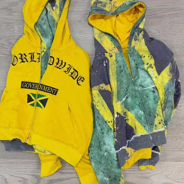 Paint Splatter Colorblock Zip Hoodie