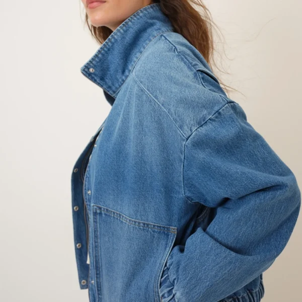 Denim Funnel Neck Bomber Jacket Denim Funnel Neck Bomber Jacket