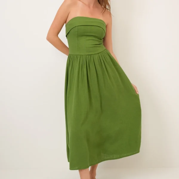 Linen-Blend Bandeau Fia Midi Dress