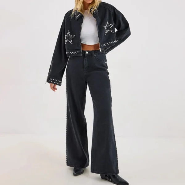 Star Studded Denim Cropped Jacket Star Studded Denim Cropped Jacket
