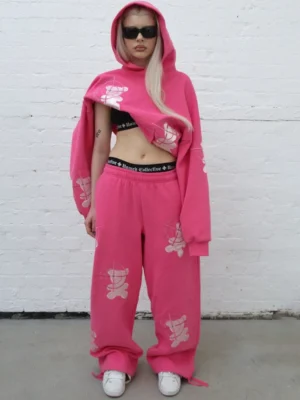 Pink Teddy Bear Print Two-Piece Set