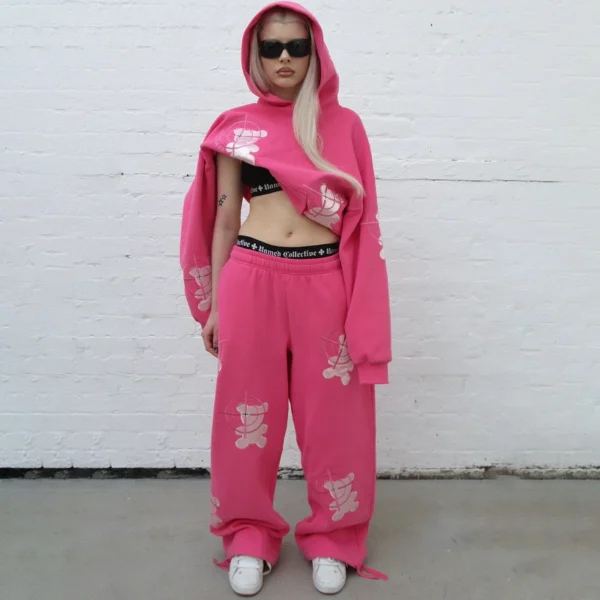 Pink Teddy Bear Print Two-Piece Set Pink Teddy Bear Print Two-Piece Set