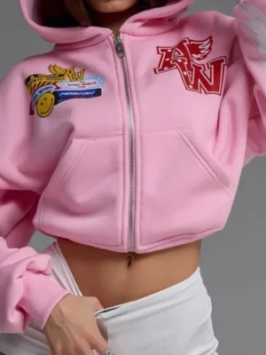 Pink Wing Patch Cropped Zip Hoodie Pink Wing Patch Cropped Zip Hoodie