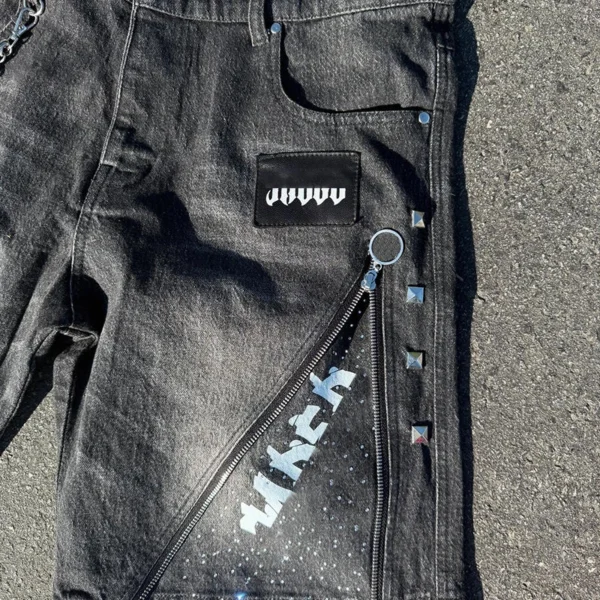 Black Studded Chain Denim Jorts Black Studded Chain Denim Jorts
