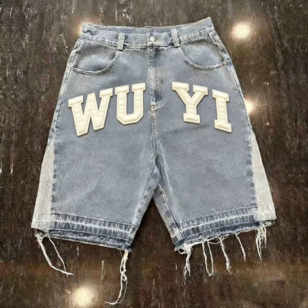 WUYI Patch Washed Denim Jorts