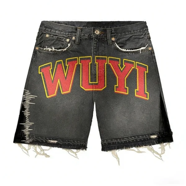 WUYI Patch Washed Denim Jorts