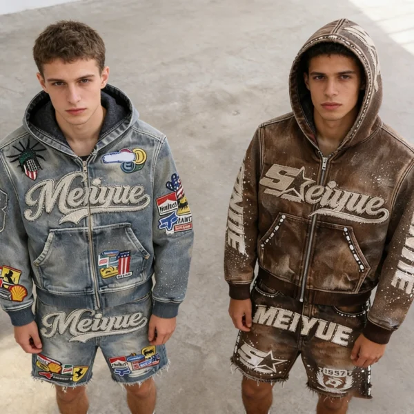 Meiyue Patch Washed Denim Set