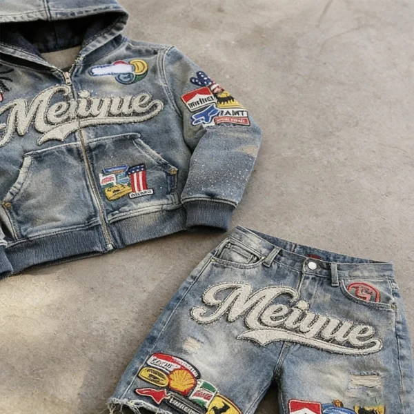 Meiyue Patch Washed Denim Set
