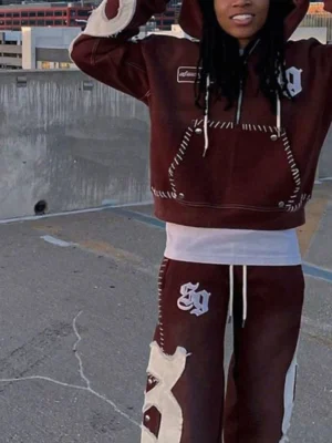 Burgundy Patch Contrast Fleece Set