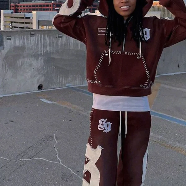Burgundy Patch Contrast Fleece Set