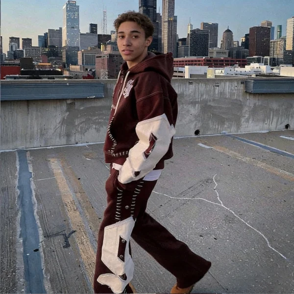 Burgundy Patch Contrast Fleece Set