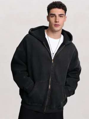 Vintage Washed Black Zip-Up Hoodie Vintage Washed Black Zip-Up Hoodie